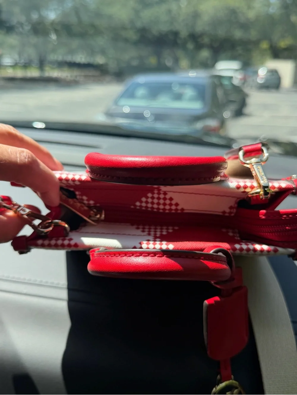 Michael Kors Red and Cream Mini Satchel with Gold Hardware